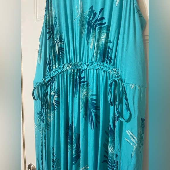 Lane Bryant Teal Maxi Dress Womens Size 22/24 Palm Leaf Ruffled Tie Waist Beach - Picture 3 of 10